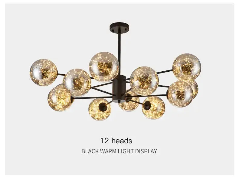 Chandelier modern black glass ball with 12 heads and remote control light, Decorbites on Tampa Home & Garden Store