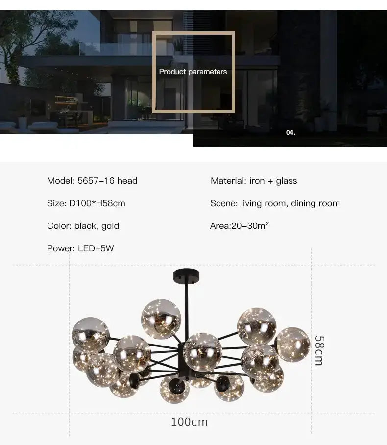 Chandelier Decorbites modern black glass ball chandelier with iron frame and clustered globes on Tampa Home & Garden Store