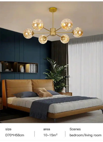 Chandelier Modern black glass ball six-globe brass fixture by Decorbites with remote control on Tampa Home & Garden Store
