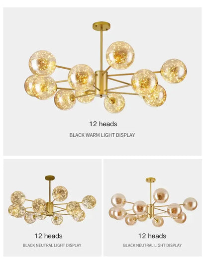 Chandelier 12-head modern black glass ball with brass finish, Decorbites living room light on Tampa Home & Garden Store