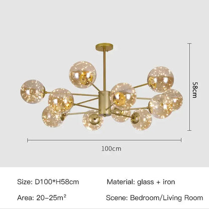 Gold glass globe Sputnik-style chandelier with ceiling mount and brass finish on Tampa Home & Garden Store