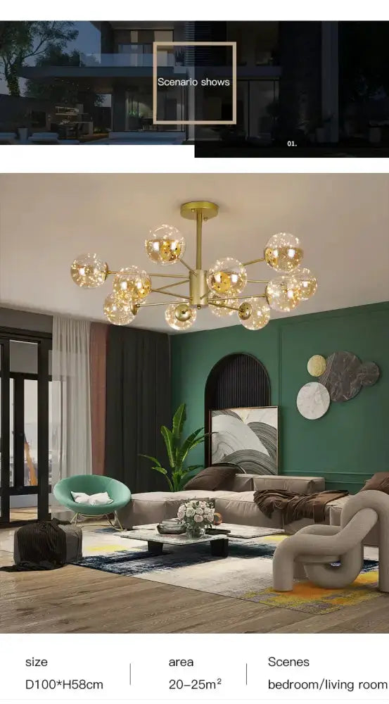 Chandelier Decorbites glass ball with gold arms and clear globes living room remote light on Tampa Home & Garden Store