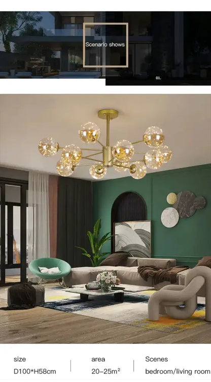 Chandelier Decorbites glass ball with gold arms and clear globes living room remote light on Tampa Home & Garden Store