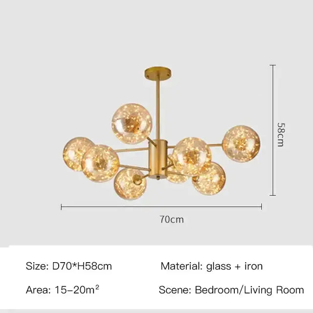 Chandelier by Decorbites with glass globe lights in gold finish remote control on Tampa Home & Garden Store