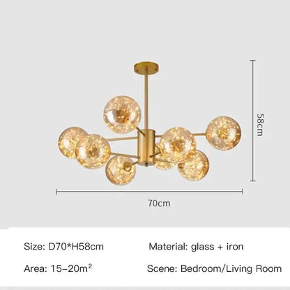 Chandelier by Decorbites with glass globe lights in gold finish remote control on Tampa Home & Garden Store
