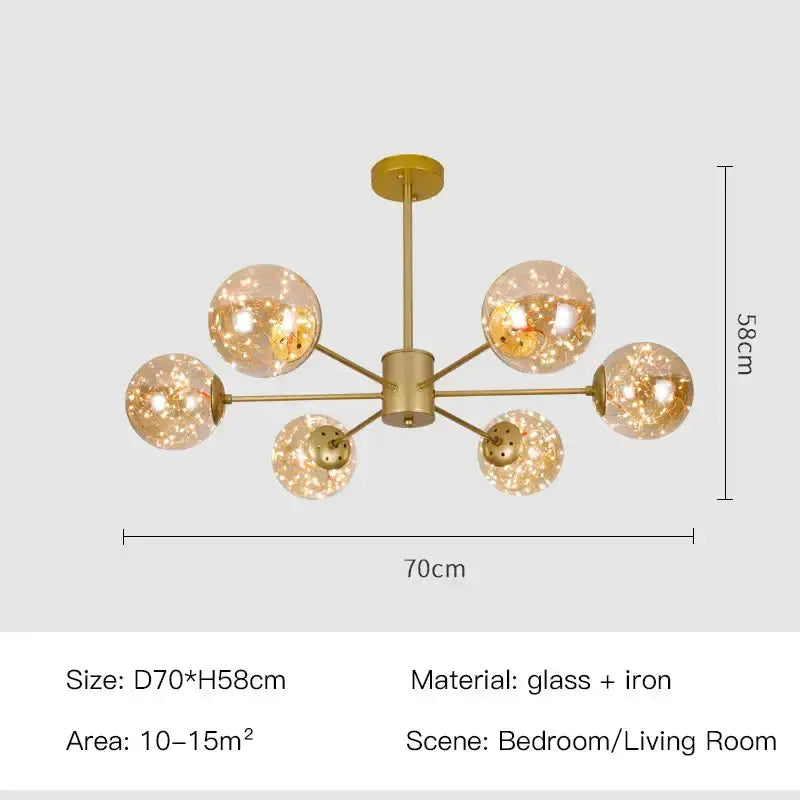 Chandelier Decorbites modern glass ball chandelier with six brass globes for living room on Tampa Home & Garden Store