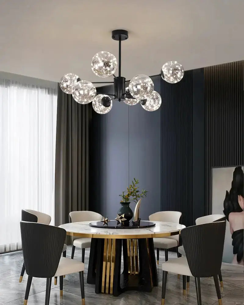 Chandelier Decorbites black glass ball orb with remote control over marble dining table on Tampa Home & Garden Store