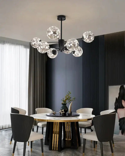 Chandelier Decorbites black glass ball orb with remote control over marble dining table on Tampa Home & Garden Store