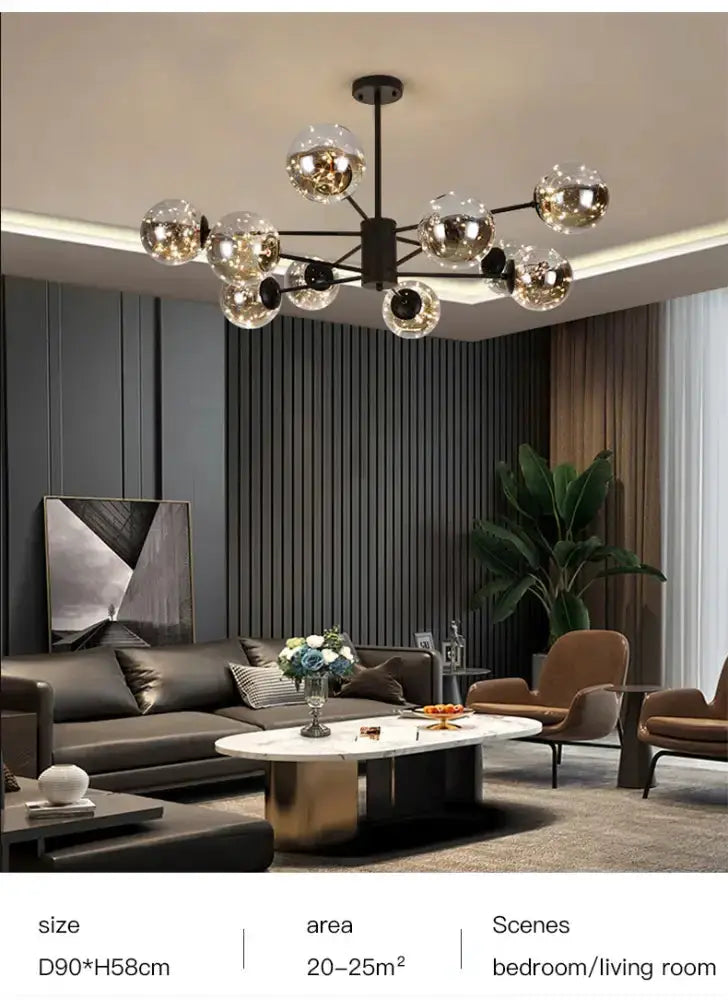 Modern black glass ball chandelier with remote control for living room on Tampa Home & Garden Store