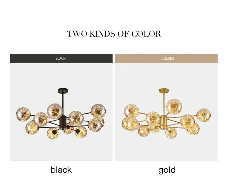 Chandelier Decorbites glass ball chandelier, black and gold, remote control, 2 color variants on Tampa Home & Garden Store