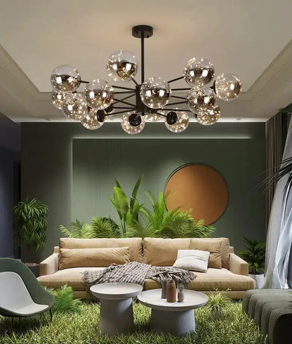 Chandelier Modern black glass ball chandelier by Decorbites with glass globes over a lounge on Tampa Home & Garden Store
