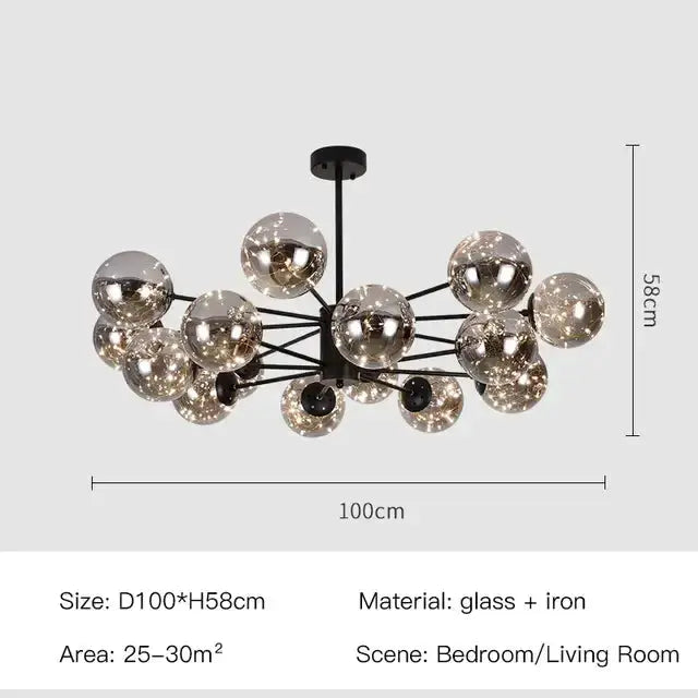 Modern black glass ball chandelier by Decorbites with iron frame and remote control on Tampa Home & Garden Store
