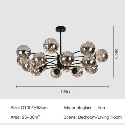 Modern black glass ball chandelier by Decorbites with iron frame and remote control on Tampa Home & Garden Store