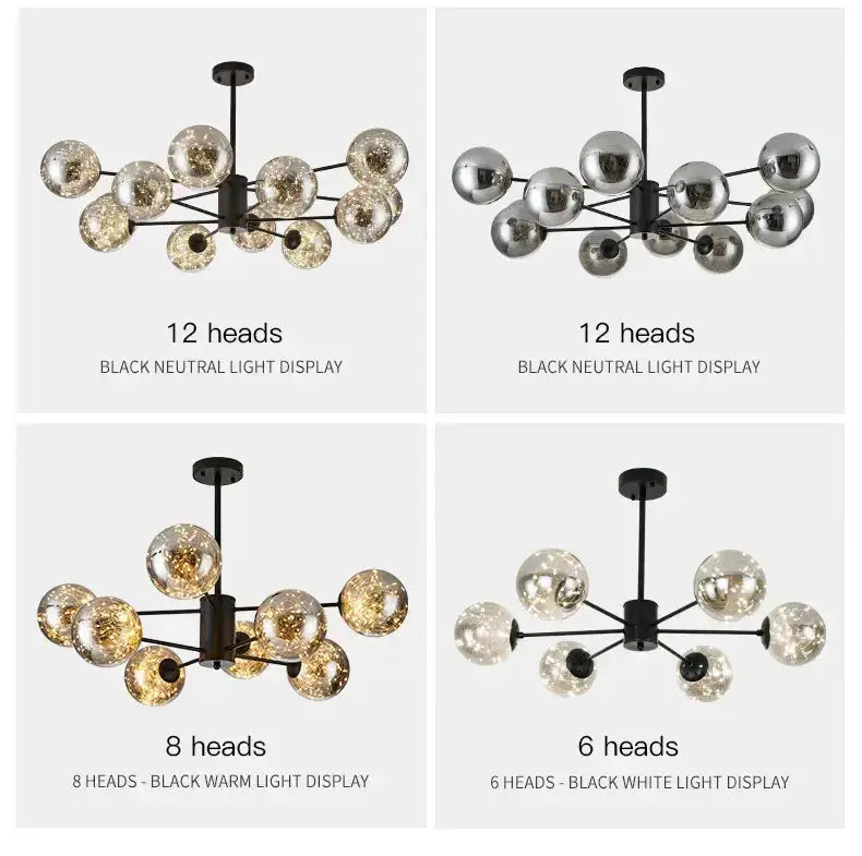 Chandelier black glass ball chandelier by Decorbites with 12 8 or 6 heads 4 variants on Tampa Home & Garden Store