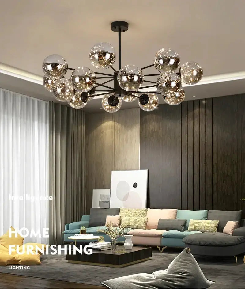 Chandelier modern black glass ball design by Decorbites with multi-sphere arrangement on Tampa Home & Garden Store