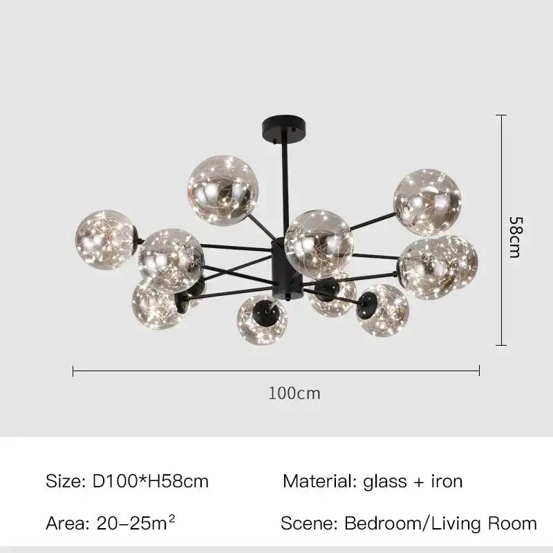 Chandelier modern black glass ball ceiling light with remote control, Decorbites on Tampa Home & Garden Store