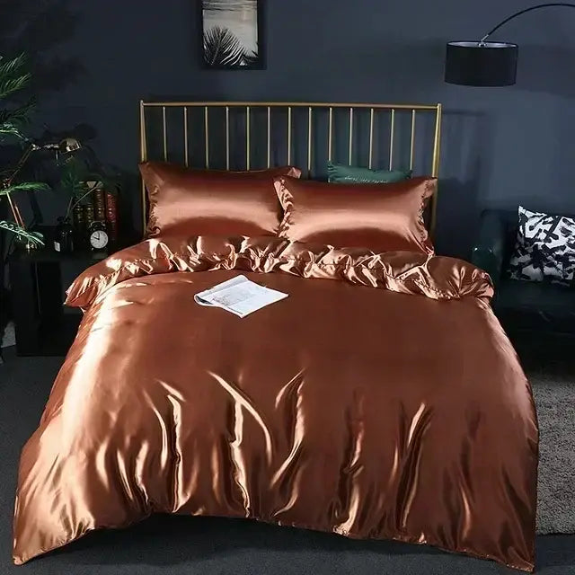 Pink Glossy Silk Bedding And Duvet Cover Set