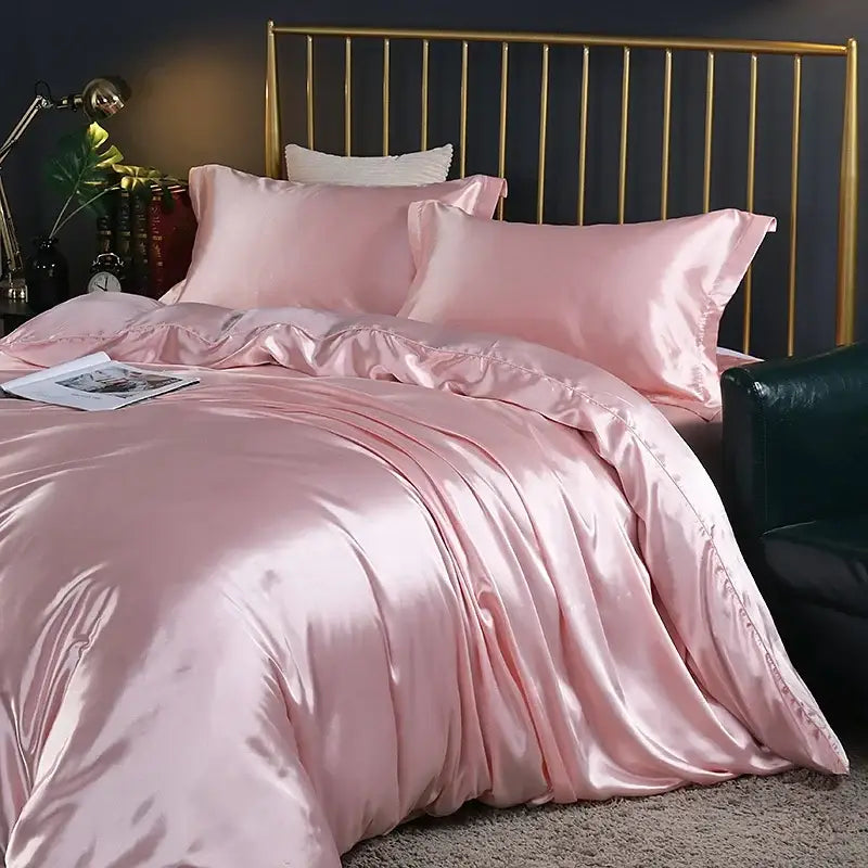 Luxurious Gray and Gold Satin Bedding Set