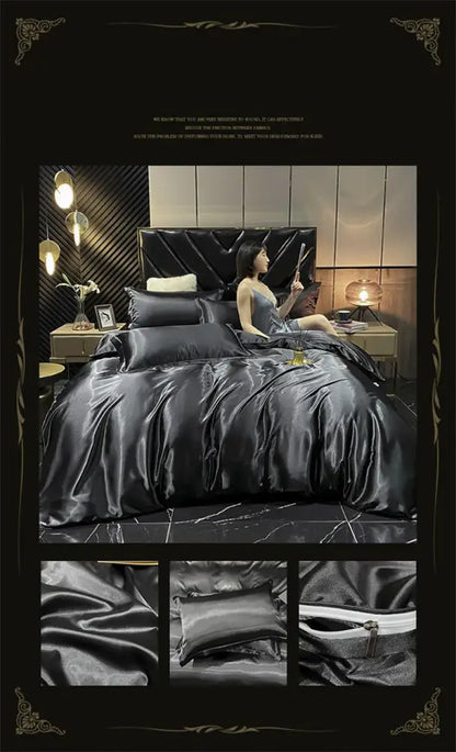 Green And Satin Fitted Luxury Bedding Set