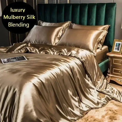 Green And Satin Fitted Luxury Bedding Set