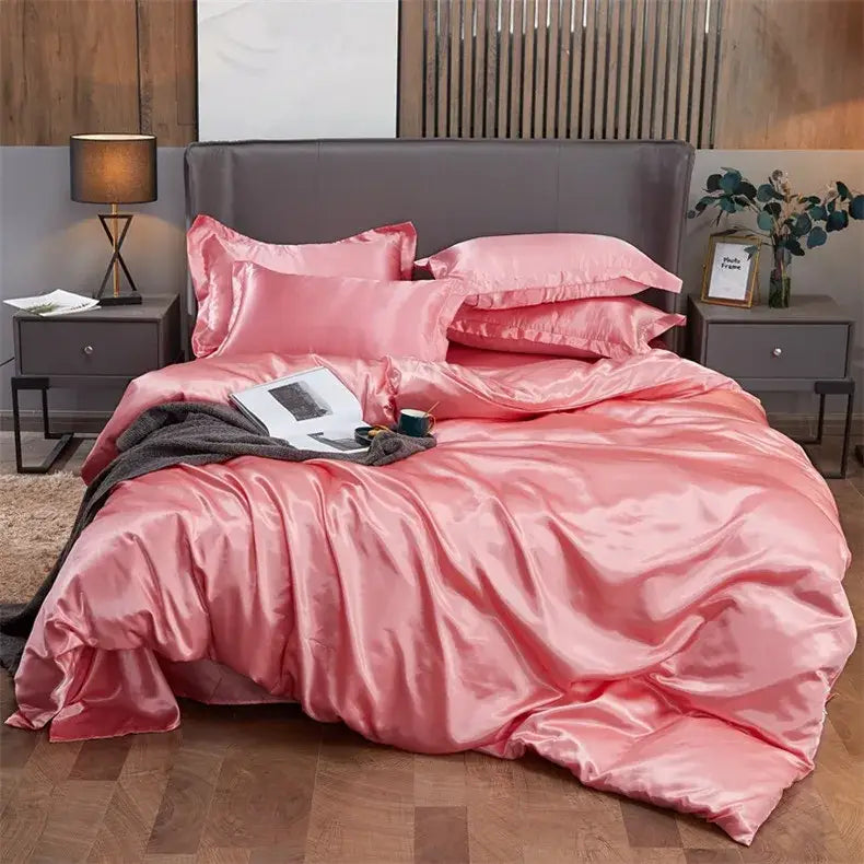 Pink Rayon Satin Bedding Set and Duvet Cover