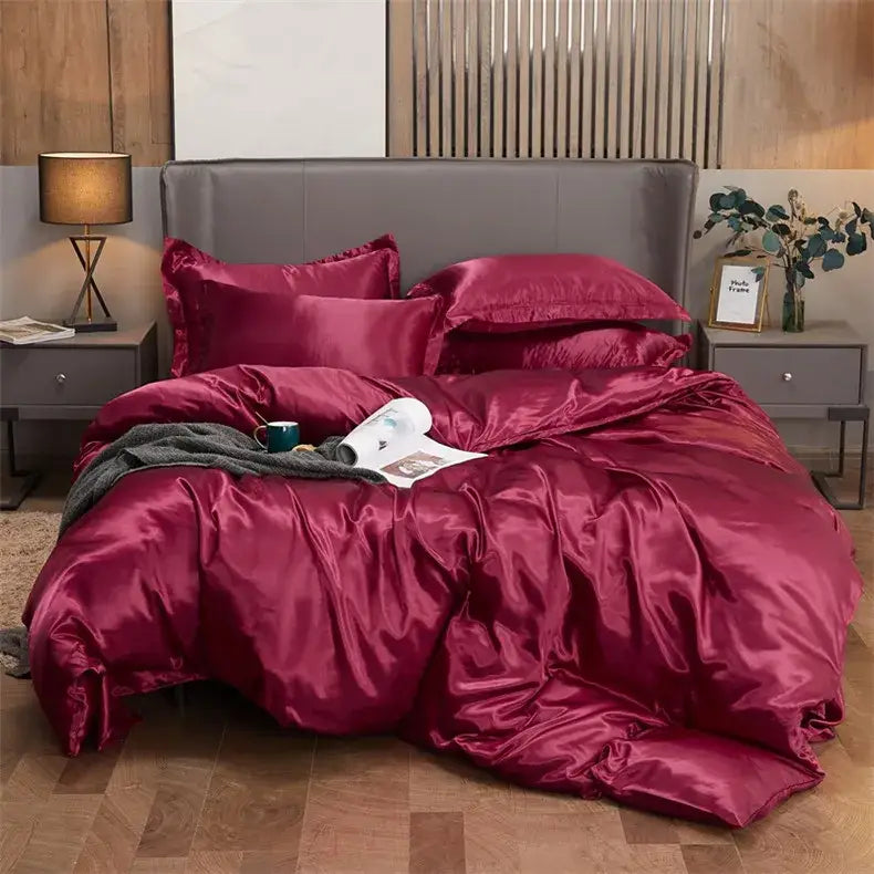 Modern Peach and Gray Satin Duvet Cover Set