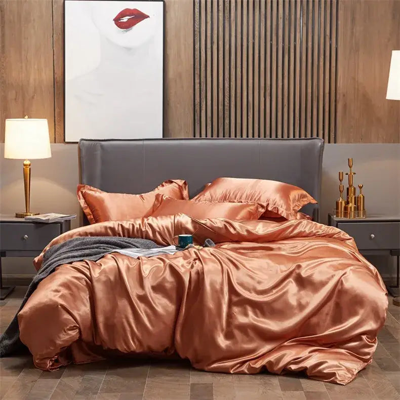 Blue Rayon Satin Bedding Set and Duvet Cover