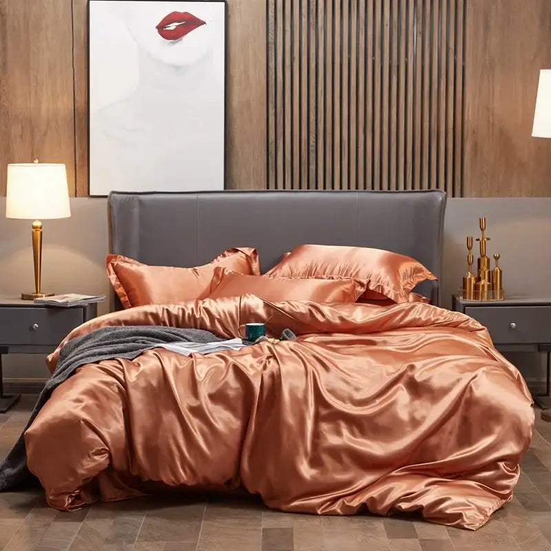Blue Rayon Satin Bedding Set and Duvet Cover