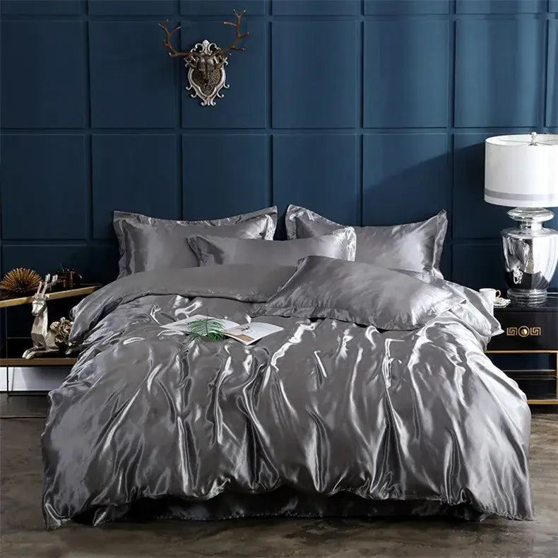 Blue Rayon Satin Bedding Set and Duvet Cover