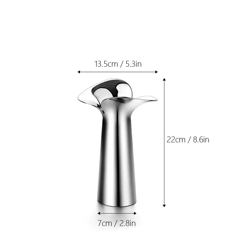 Silver stainless steel vase by Decorbites, tall cylindrical with flared curved rim on Tampa Home & Garden Store