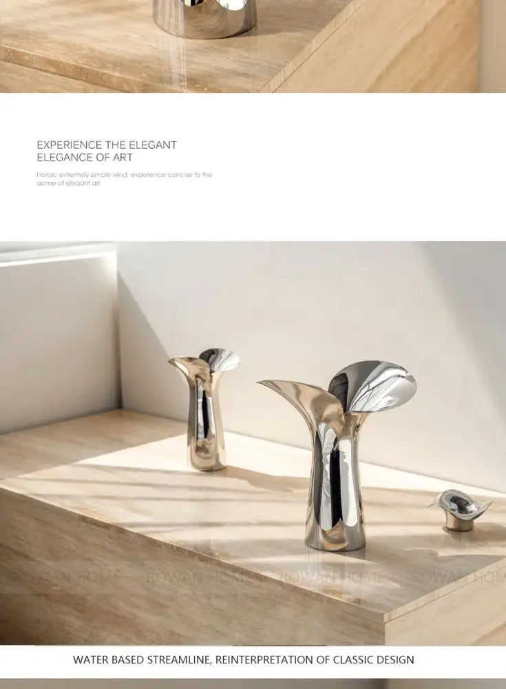 Decorbites silver stainless steel vases (2) on marble countertop on Tampa Home & Garden Store
