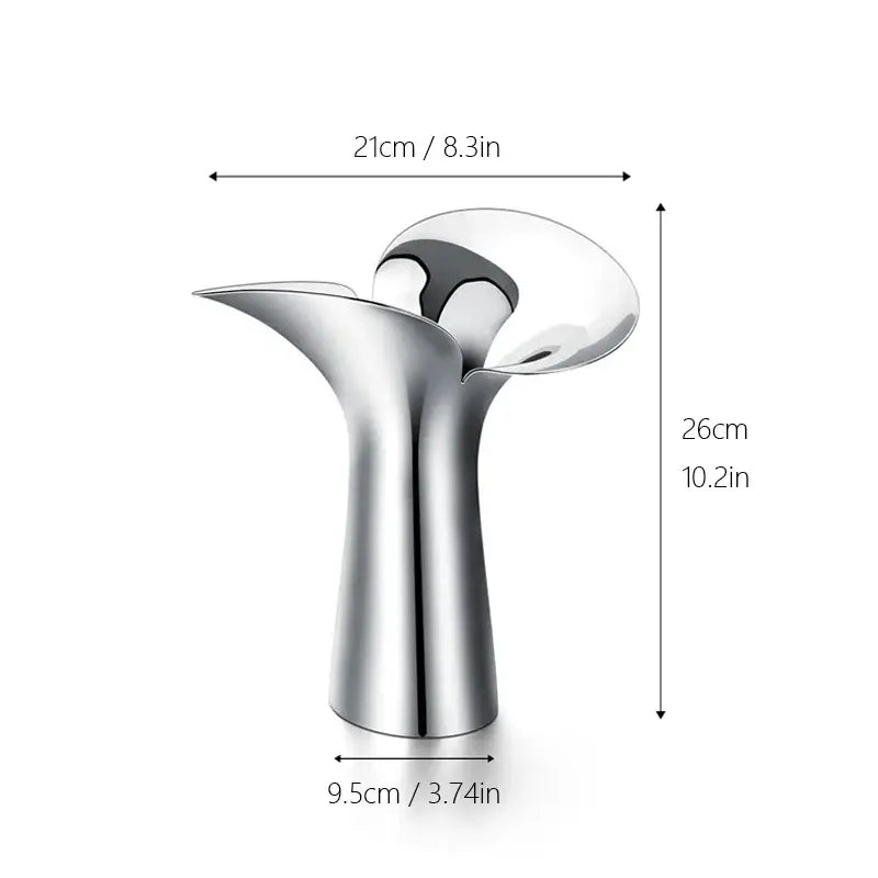 Silver stainless steel vase Decorbites, modern curved silhouette, 26cm tall on Tampa Home & Garden Store
