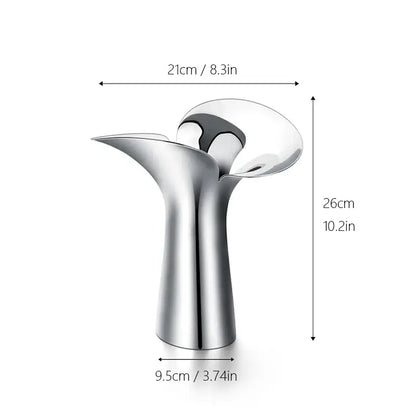 Silver stainless steel vase Decorbites, modern curved silhouette, 26cm tall on Tampa Home & Garden Store