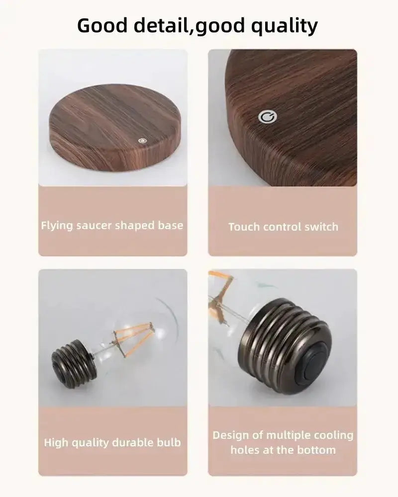 Vintage Wood Magnetic Levitation Lamp for Bedroom