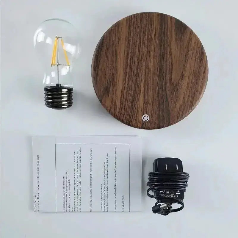 Vintage Wood Magnetic Levitation Lamp for Bedroom