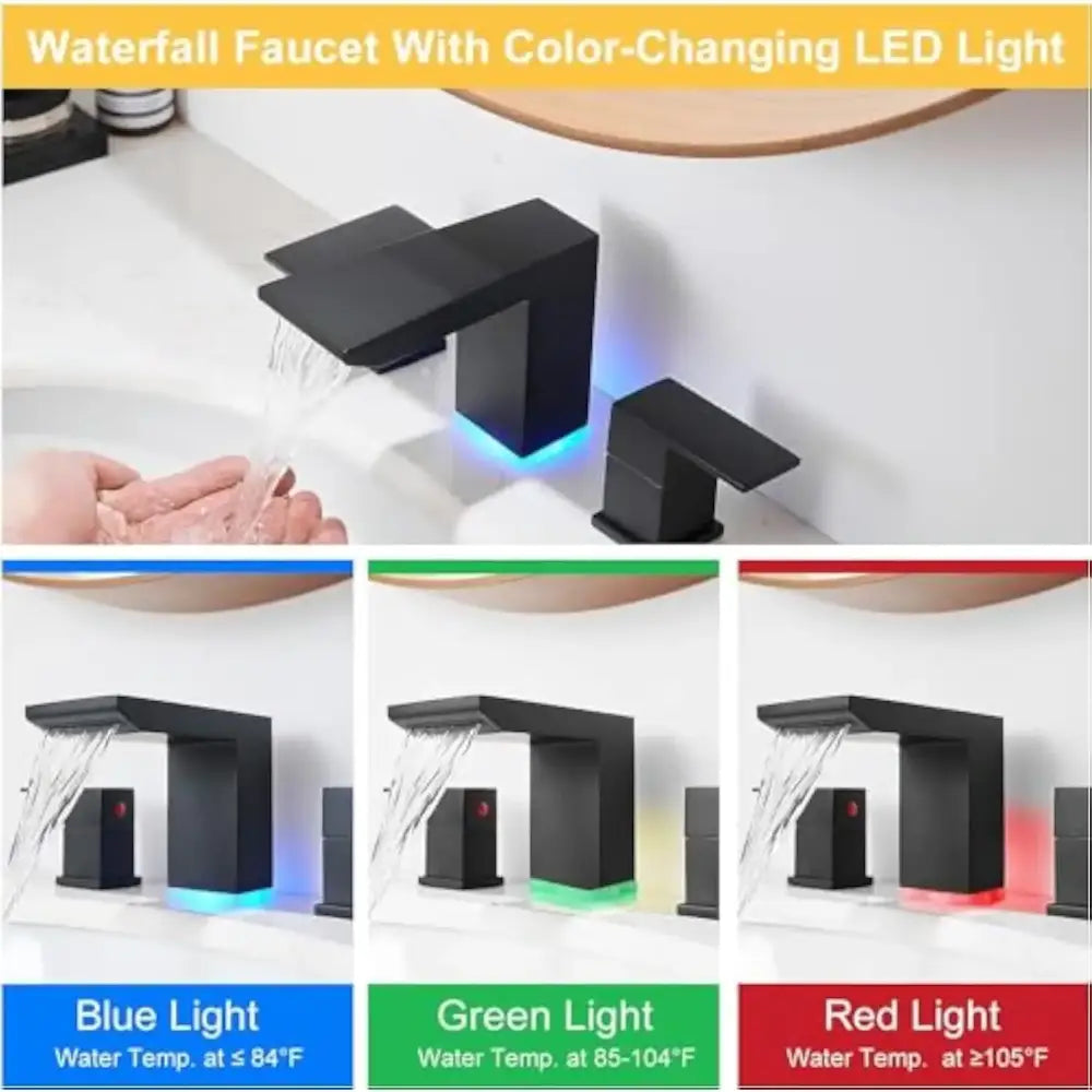 Black LED bathroom faucet with waterfall spout and color-changing LED by Decorbites on Tampa Home & Garden Store
