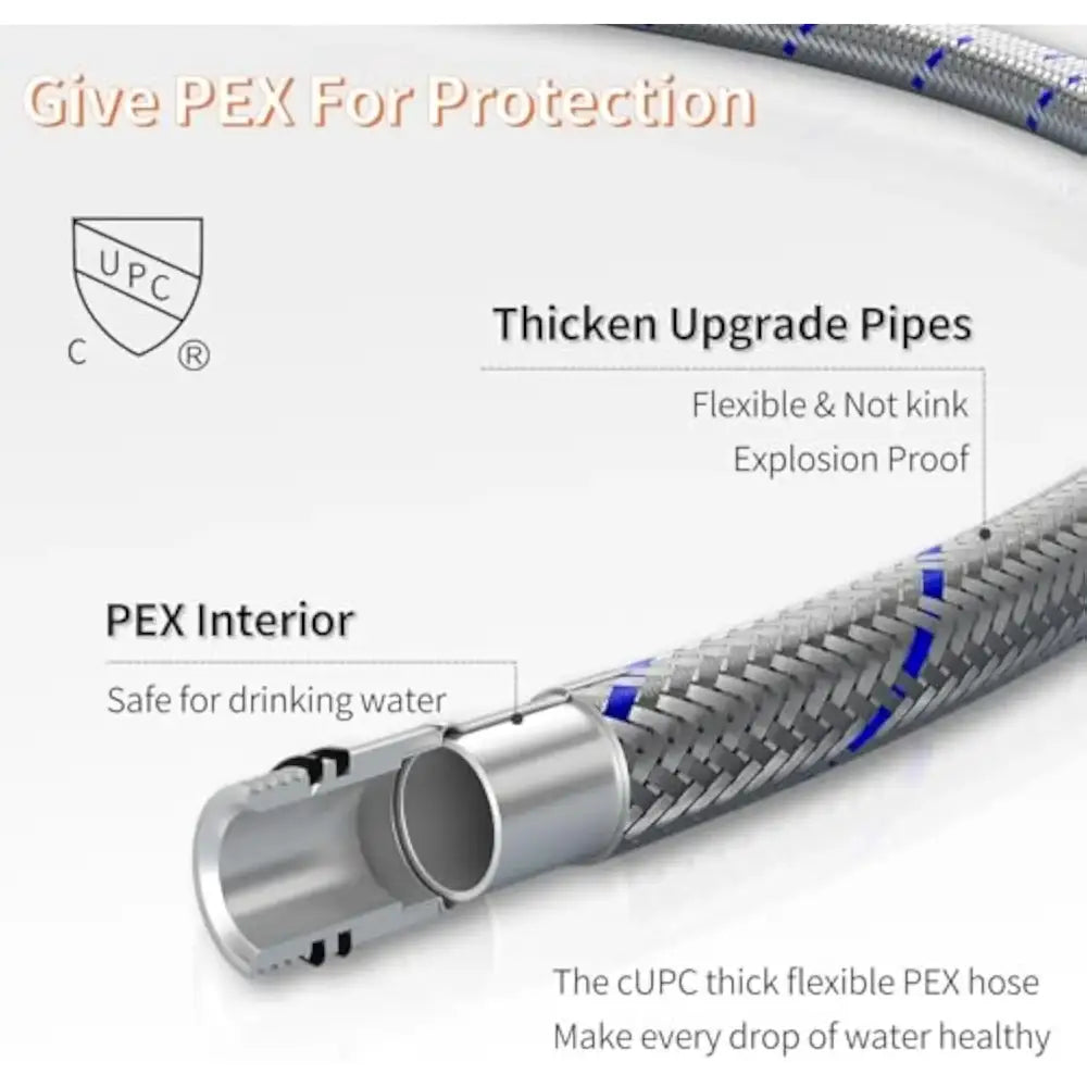 Thick flexible PEX hose with braided exterior, cUPC certified on Tampa Home & Garden Store