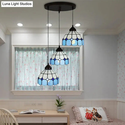 Blue White Glass Bowl Light pendant trio by Decorbites with blue glass panels on Tampa Home & Garden Store