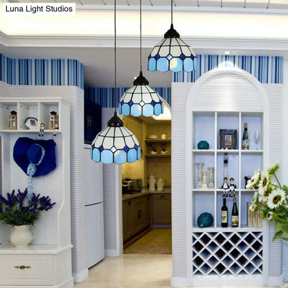 Blue White Glass Bowl Light pendant, 3 blue and white Tiffany-style glass bowls by Decorbites on Tampa Home & Garden Store