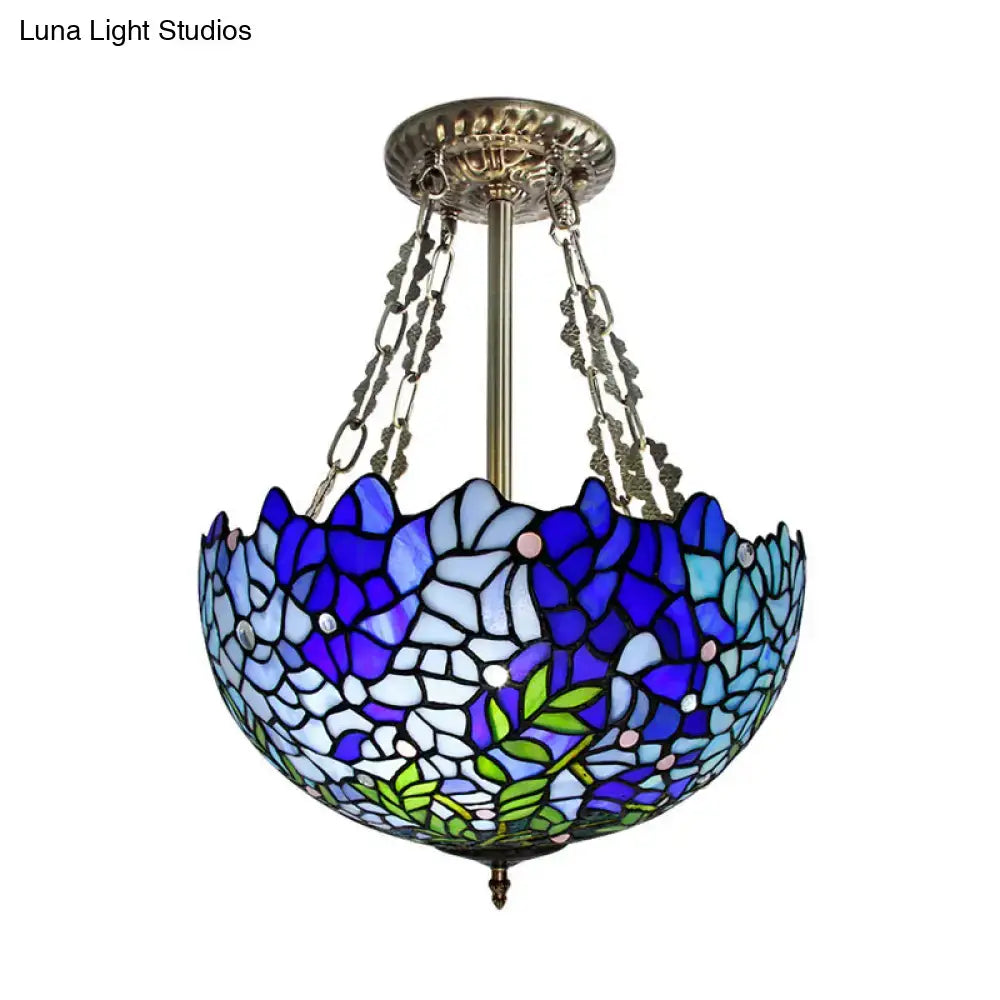 Blue stained glass ceiling light, Decorbites Tiffany-style mosaic shade on Tampa Home & Garden Store