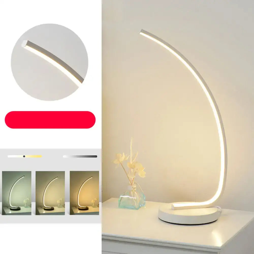 White Curve LED Lamp by Decorbites, curved arched LED lighting on round base on Tampa Home & Garden Store