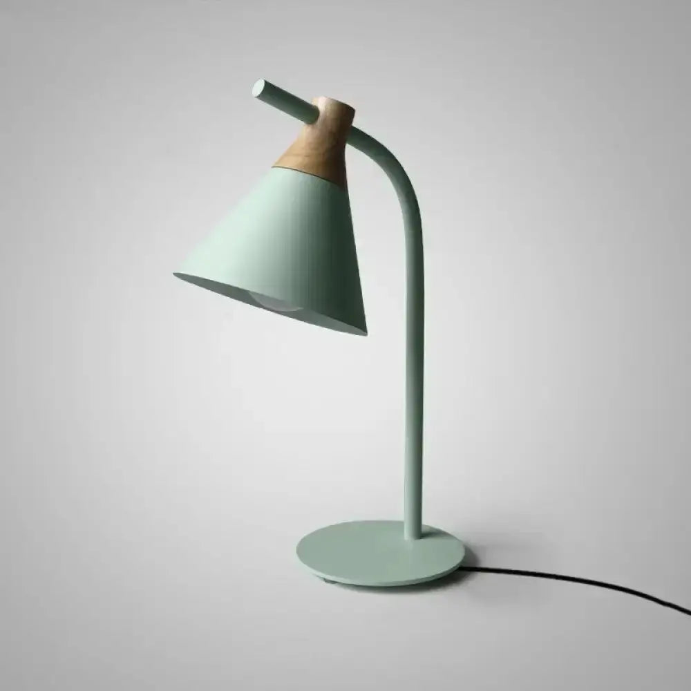 Decorbites mint green metal conical table lamp with wooden top accent for bedroom desk on Tampa Home & Garden Store