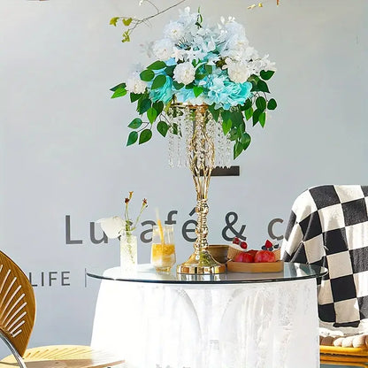 Gold crystal metal vase centerpiece with hanging crystal strands by Decorbites on Tampa Home & Garden Store