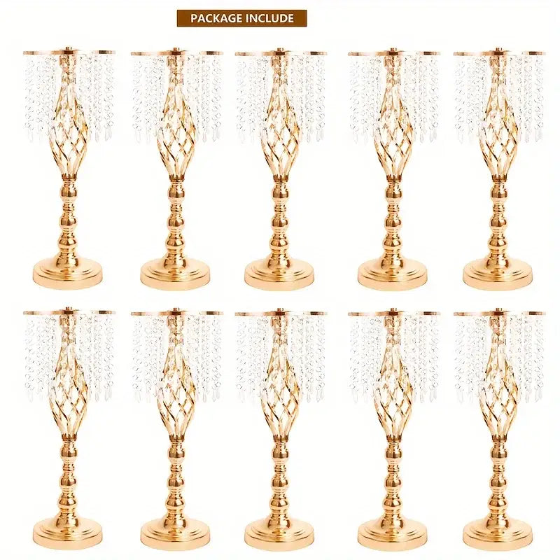 Gold Crystal Metal Vases by Decorbites, set of 10 with crystal drape accents on Tampa Home & Garden Store