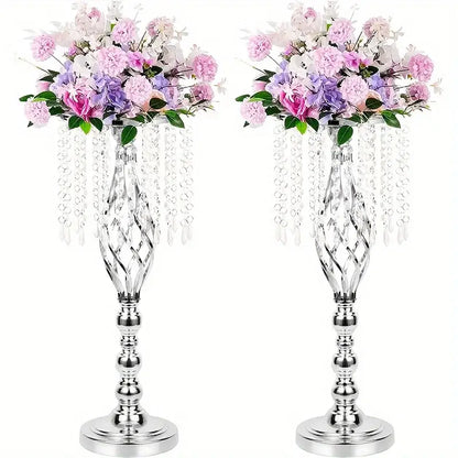 Gold Crystal Metal Vases pair with crystal strands and pink purple florals on Tampa Home & Garden Store
