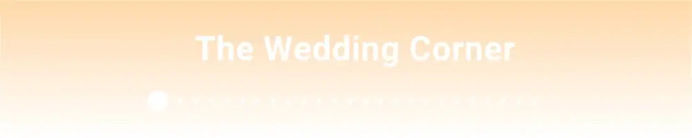 The Wedding Corner banner on peach gradient background with white centered text on Tampa Home & Garden Store