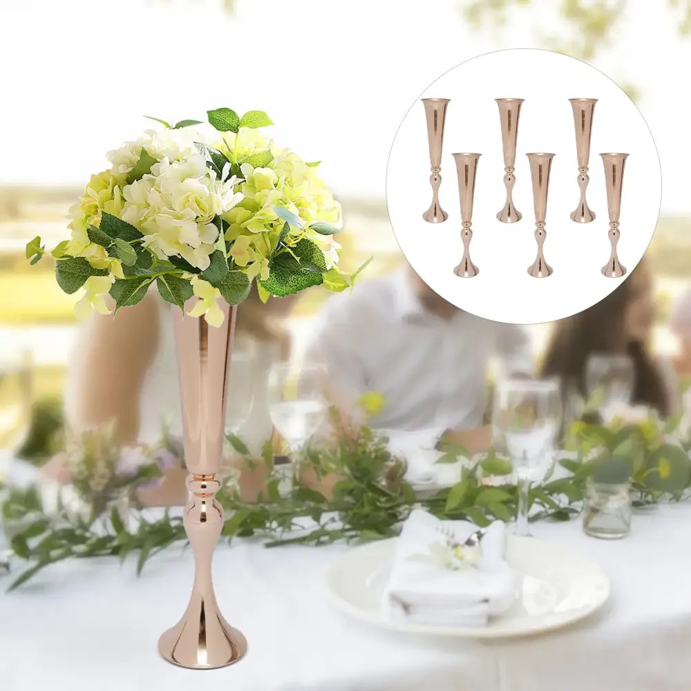 Gold metal vase stand by Decorbites, rose-gold finish, set of six for elegant table decor on Tampa Home & Garden Store