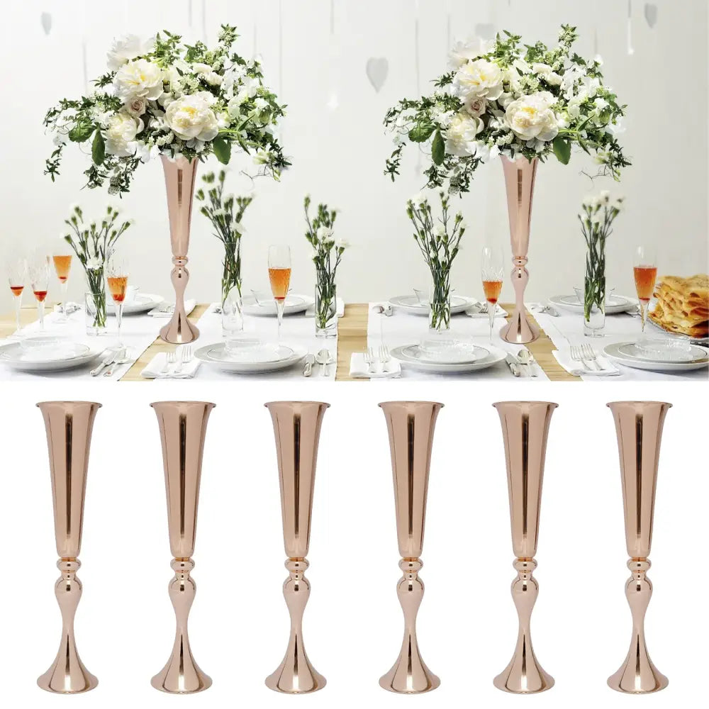 Gold metal vase stands set of 6 by Decorbites rose-gold tapered bases for centerpieces on Tampa Home & Garden Store