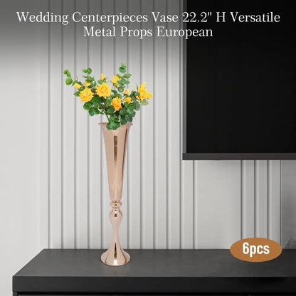 Gold metal vase stand by Decorbites with yellow blossoms, 6pcs vase set on Tampa Home & Garden Store