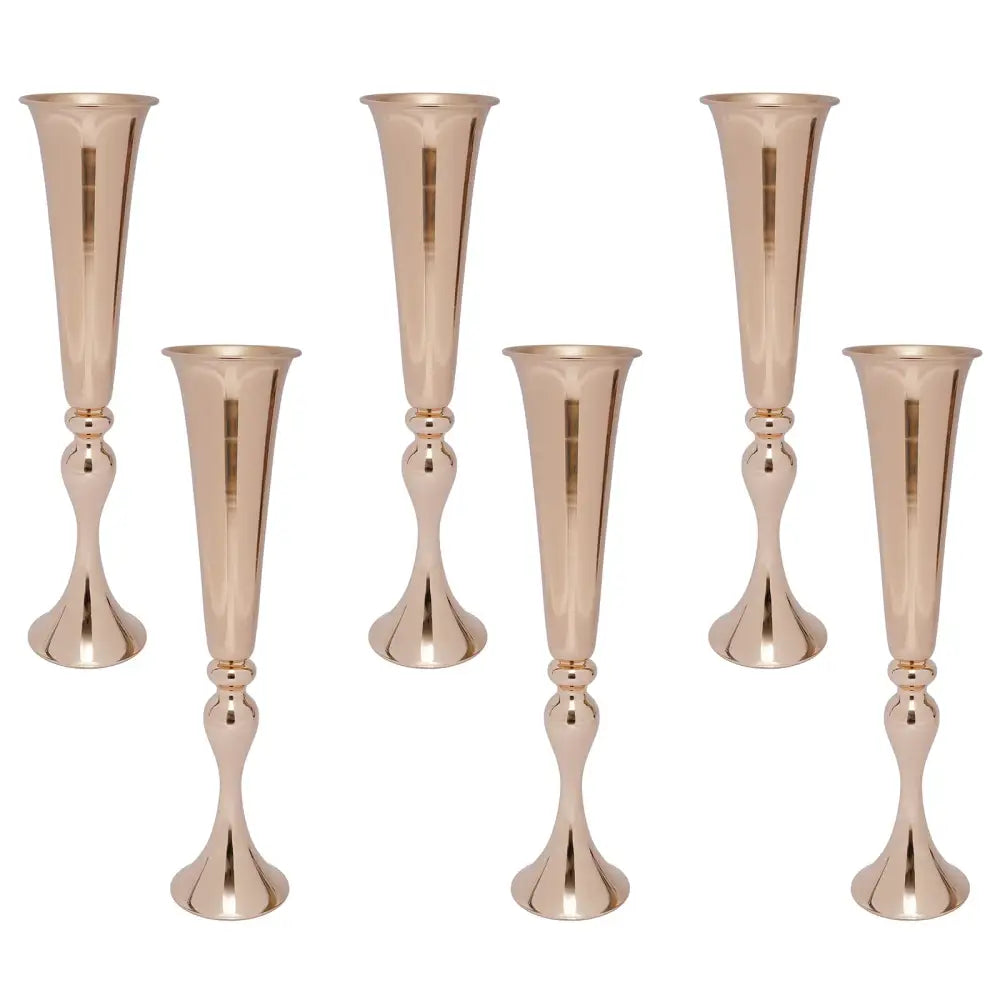 Gold metal vase stand set of 6 with flared tops and sculpted pedestal bases on Tampa Home & Garden Store